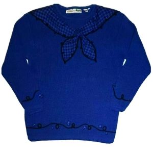 Vintage 80s Retro CHAUS Bow Sweater 2X Blue Black
